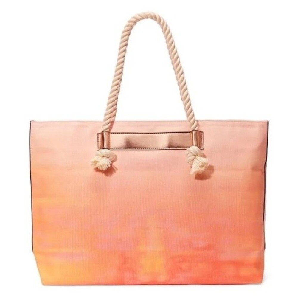 Victoria Secret Shoulder Tote Bag Braided Rope Handles Beach Peach Ombre Gold